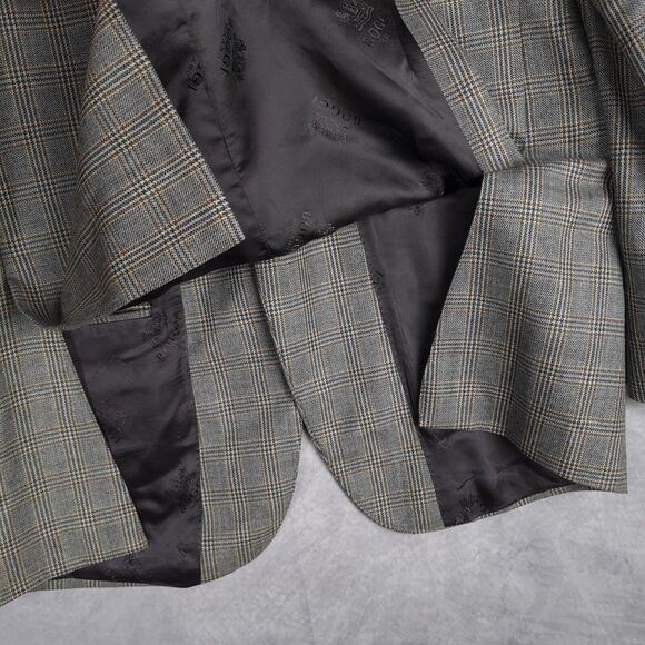 Boggi Milano Blazer Mens 50 / 42" Chest Gray Brown Plaid Wool Lined Jacket - Picture 10 of 16